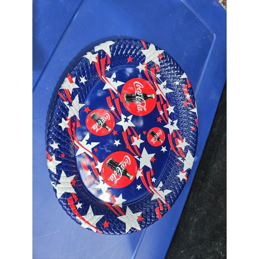 Coca-Cola Red White & Blue Platter 1998 Usa Plastic BBQ Platter Forth Of July
